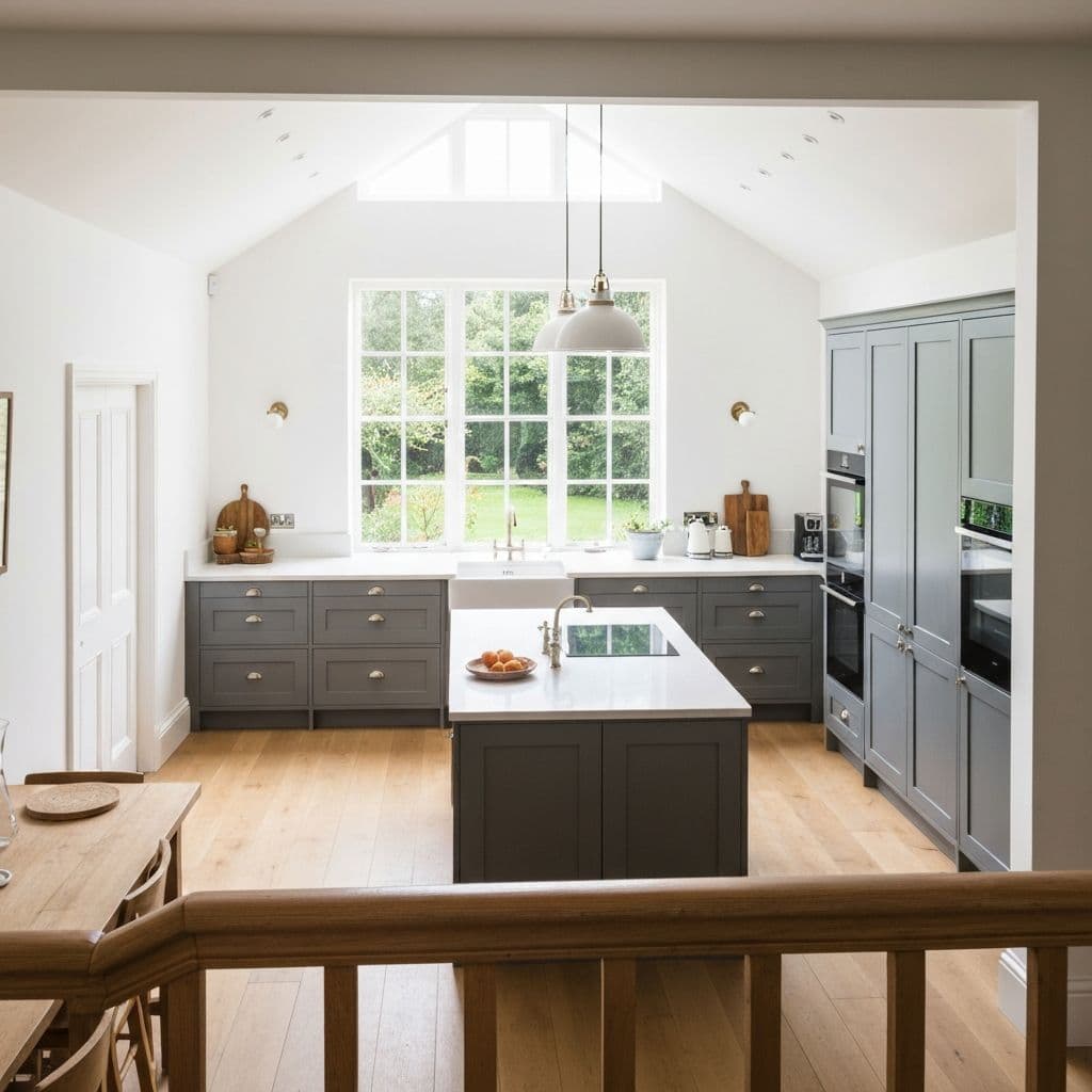 Busy city street viewed from inside a period home